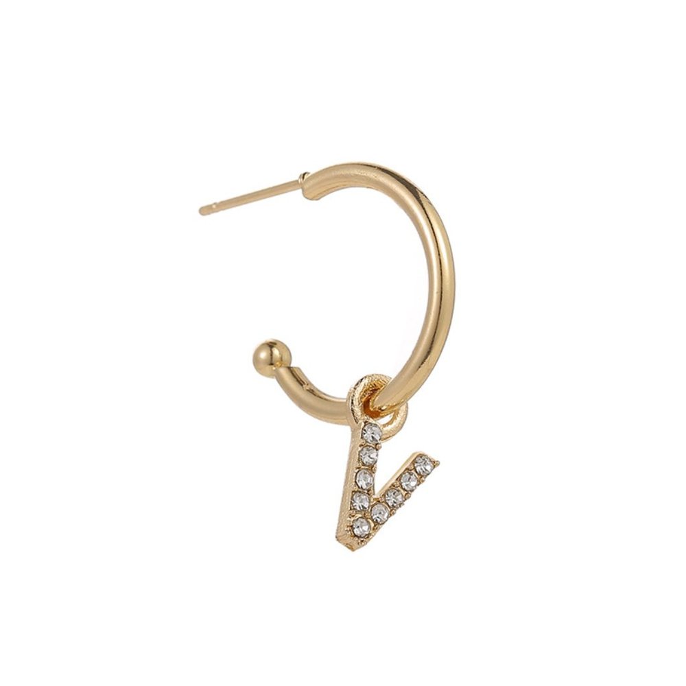 Gold Tone Alphabet Initial Earring Letter V 3 Pack